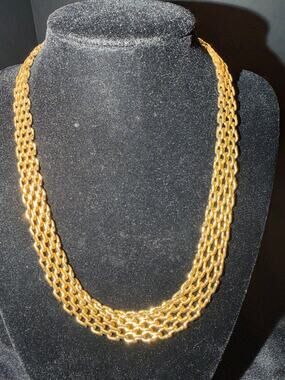 Vintage Gold-Tone Graduated Mesh Chain Choker Necklace MCM Statement Collar 18"